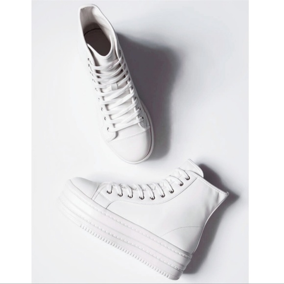 NIB White Vegan Leather High Top Platform Sneakers - Picture 7 of 9
